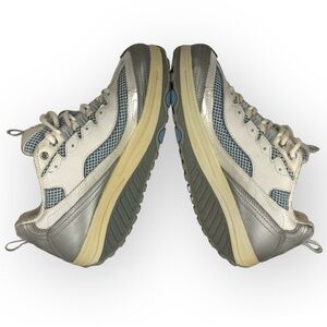 Skechers Shape-Ups Leather Walking Fitness Shoes Silver Blue Off-White Gray